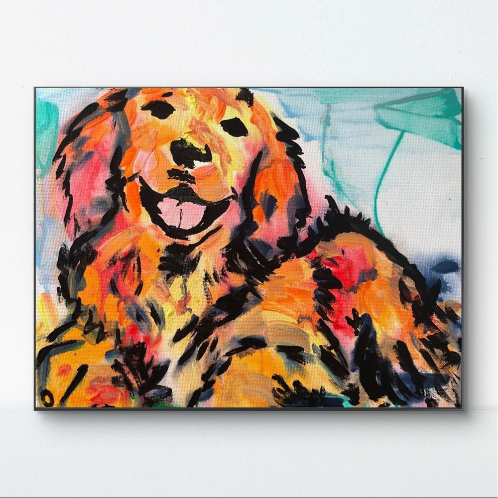 OMAN Original Golden Retriever Dog Painting 8x10 Canvas Impressionist Pet Art